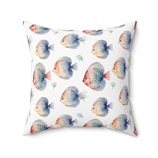 Fishing Enthusiasts Collection - Beautiful "Discus Fish" Elegant Watercolor Fish Pattern - Spun Polyester Square Pillow - Gift