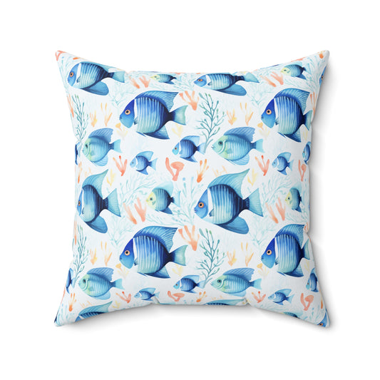 Fishing Enthusiasts Collection - Beautiful "Angelfish" Elegant Watercolor Fish Pattern - Spun Polyester Square Pillow - Gift