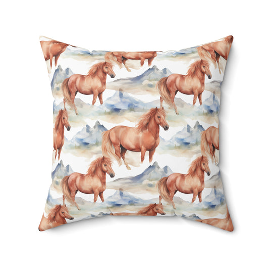 Horse Enthusiasts Collection - Beautiful "Icelandic Horse" Majestic Watercolor Pattern - Spun Polyester Square Pillow - Perfect Gift